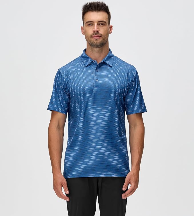 Esabel.C Jacquard Golf Shirts for Men Moisture Wicking Short Sleeve Performance - Image 5