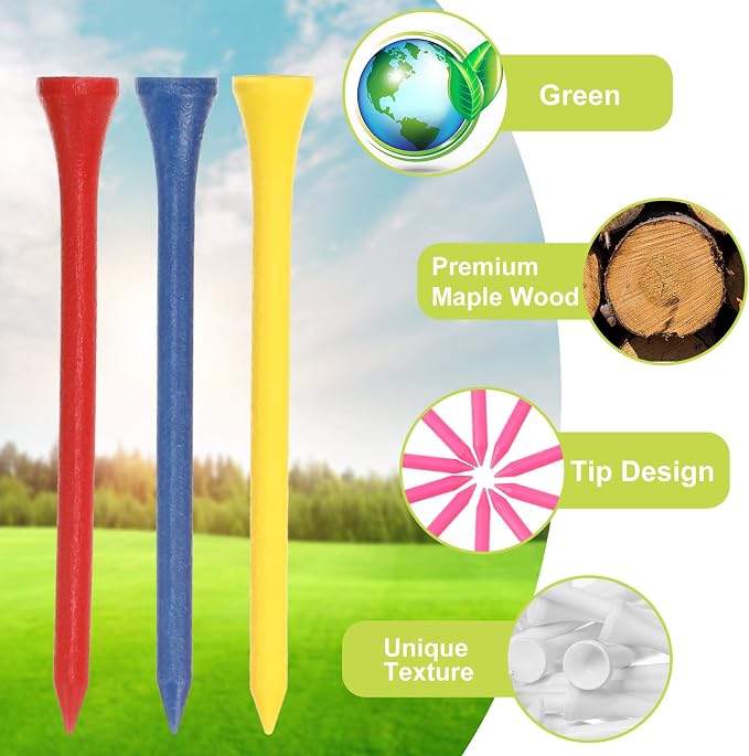 Vinsot Wood Golf Tees Bulk 3-1/4 Inch Unbreakable Long Colored Tall Golf Tees - Image 4