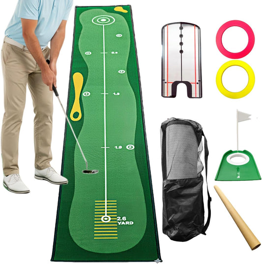 10ft Putting Green Indoor, Golf Putting Mat with Putting Mirror, Storage Bag, Putting Cup, Putting Ring, Roller Brush, Golf Mats Practice Outdoor & Indoor Use, Golf Gifts for Men Golfers