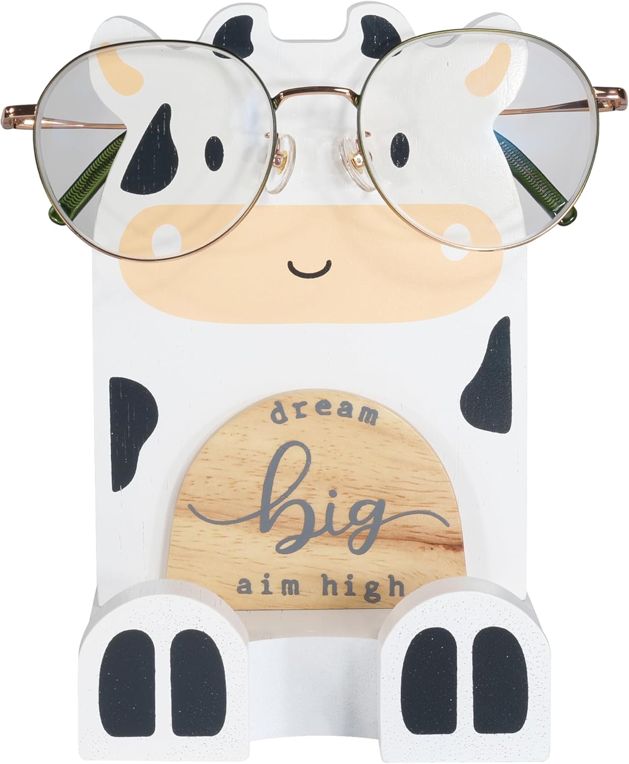 I'm Solid Wood Multipurpose Eyeglass Phone Pen & Pencil Holder Stand Stationery Desk Box Organizer Accessories Decor, Cute Farm Animal for Home Office Desktop Decor Birthday Graduation Gifts (Cow)
