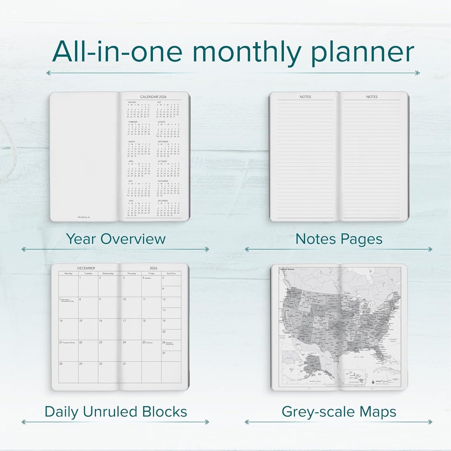 Harbor Pocket Weekly Monthly Planner 2025-2026 - Calendar Planner and Notebook, Durable Faux Leather, 192 Pages, Softcover & Book Bound - Cambridge Lavender - 6 x 3.25 "