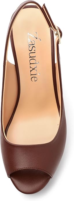Womens Peep Toe Wedge Heels Matte Fashion Cork Slingback Pumps Platform Wedge - Image 3