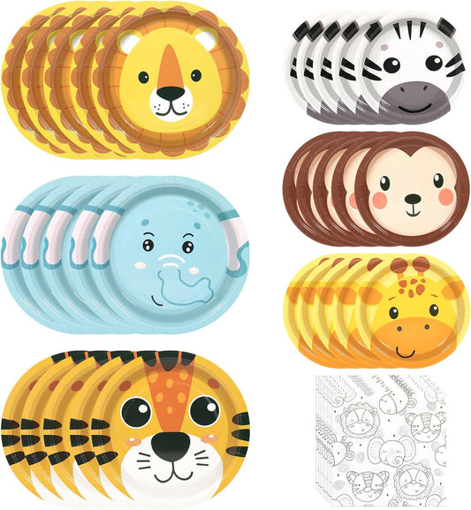 180Pcs Jungle Wild Animal Paper Plates Party Supplies Zoo Animal Paper Plates and Napkins Serve 60 Disposable Tableware Set for Birthday Party Decorations Game Day Family School Holiday Sports Events