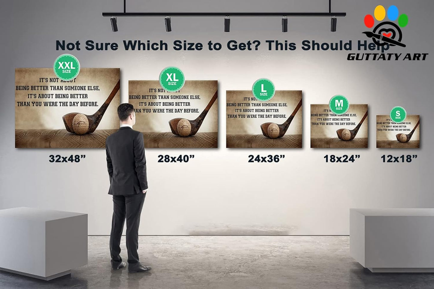 Inspirational Canvas Wall Art, Golf Clubs Wall Art Painting Prints for Living Room Wall Decor, Motivational Quotes Poster Picture for Bedroom Decor, Framed Artwork for Office Home Decor 32x48 Inches