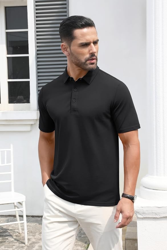 MAGCOMSEN Men's Polo Shirts Short Sleeve Cotton Pique 3 Button Classic Fit - Image 3