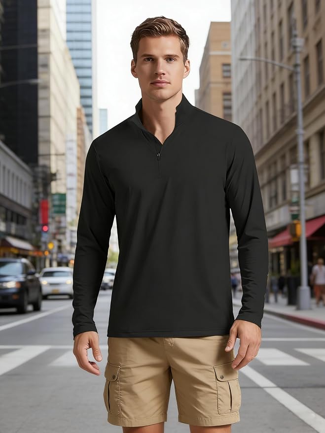 Mens Long Sleeve Shirts Quarter Zip Pullover UPF 50+ Sun Protection Wicking - Image 6