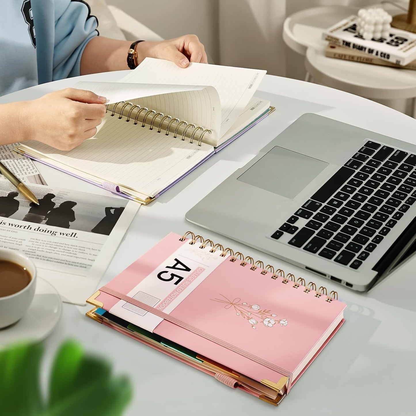 Hardcover Spiral Notebooks 6.1" X 8.4" Note Taking 5 Subject Notebook College Ruled with Dividers 240 Pages 100GSM Aesthetic Spiral Notebook for Work School Cute Journals for Women Writing, Pink