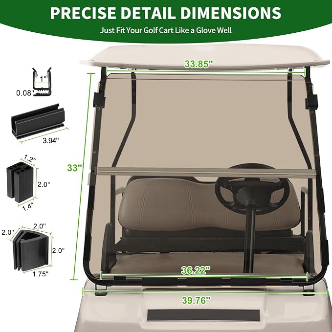 Golf Cart Foldable Windshield 3/16" Only Fits 1982-2000 Club Car DS 1"×1" - Image 4