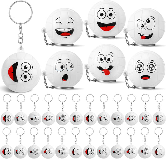 30 Pcs Mini Volleyball Stress Ball Keychains Party Favors Funny Mini Face Squeeze Foam Ball Sports Key Chain Party Gifts Keyring for Stress and Anxiety Relief Team Rewards Gifts
