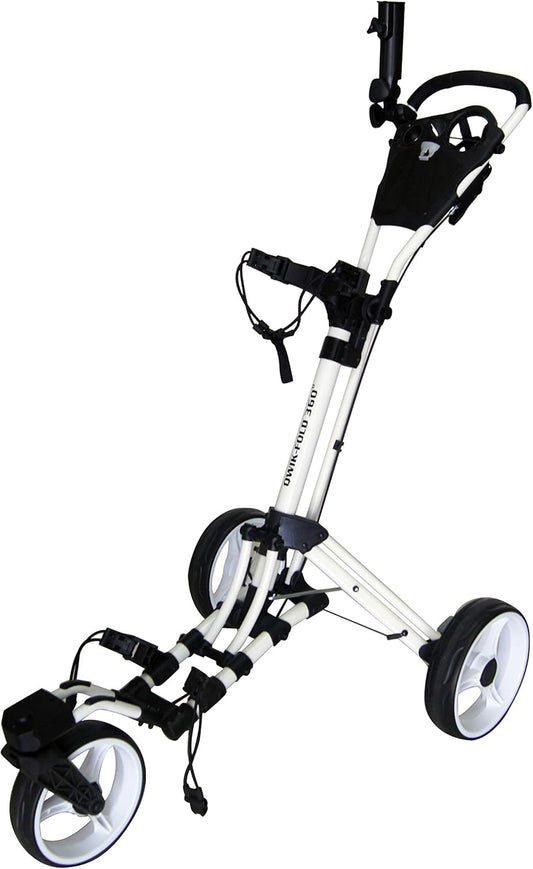 Golf Push Cart 3 Wheel with 360 Rotating Front Wheel, One Second to Open & Close, Lightweight Folding Golf Pull Cart with Foot Brake, Umbrella Holder, Cup Holder, & Storage Compartment
