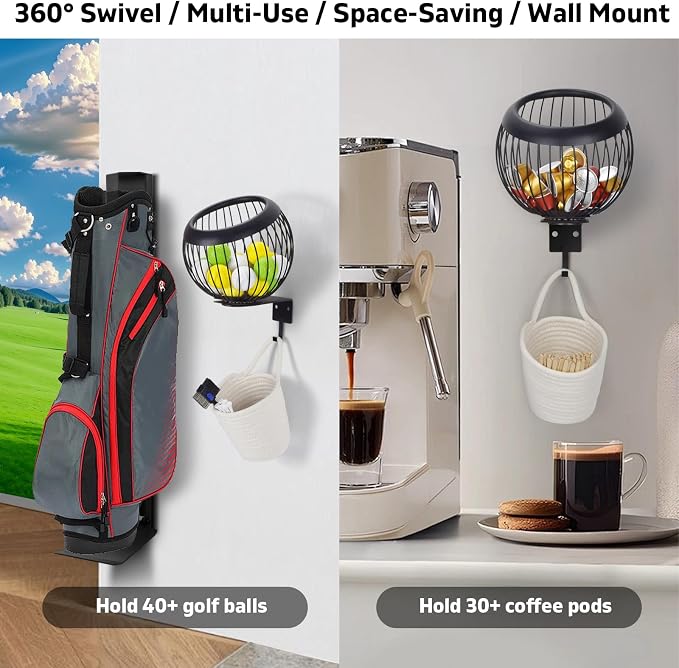 360° Swivel Wall Mount Golf Ball Storage Rack - Image 5