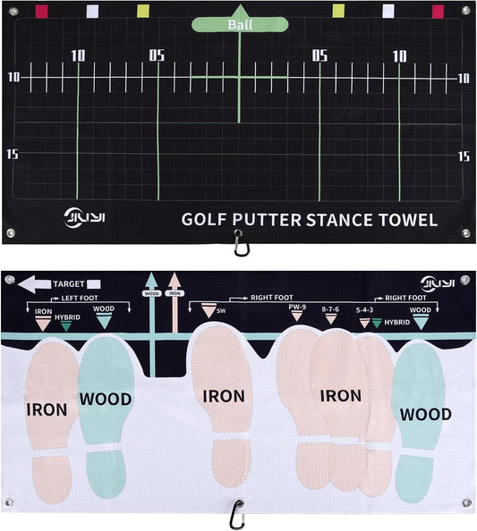 Golf Sure Stance Ball Position Trainer Towel, Microfiber Swing Trainer Towel and Golf Putter Stance Towel to Improve Your Stance - Setup Positions for All Shots and Clubs
