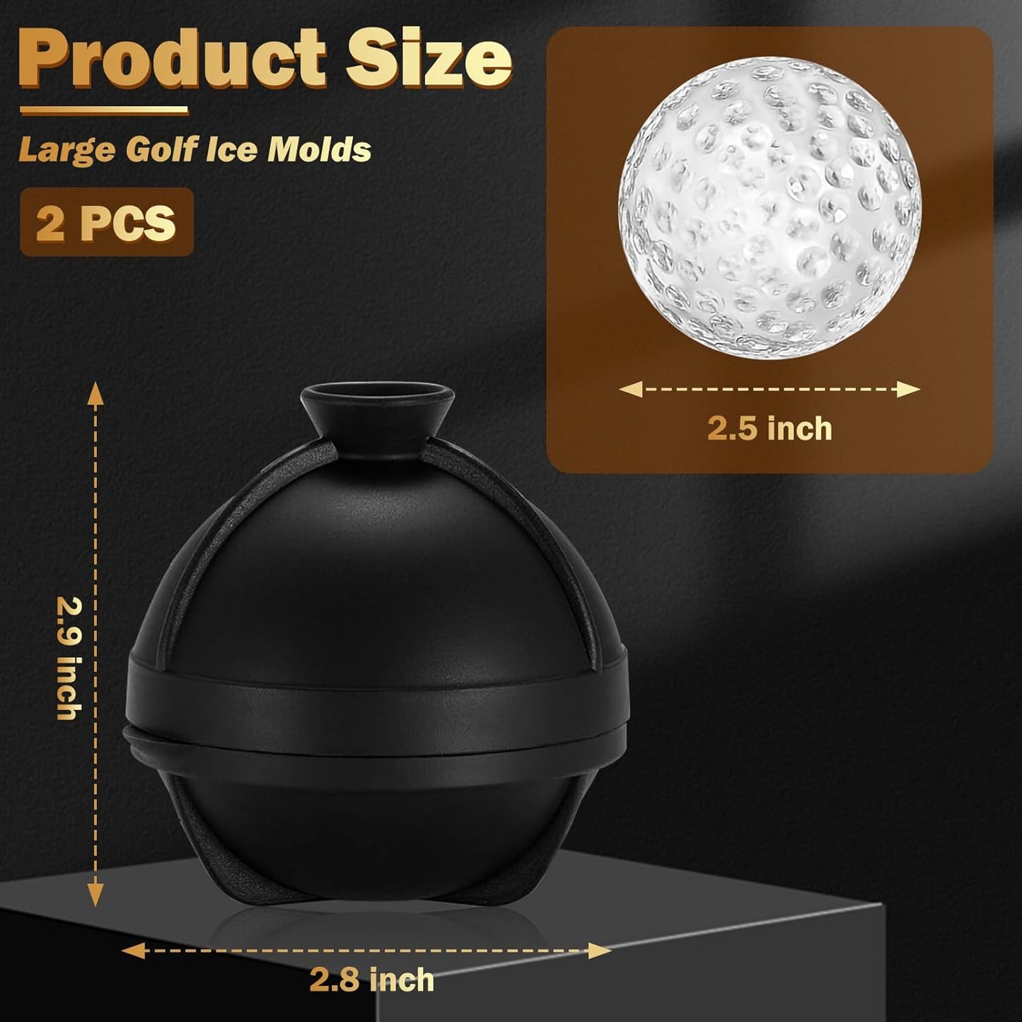 2 Pack Golf Ball Ice Cube Molds - 2.5 Inch Large Silicone 3D Ice Cube Molds for Cocktails, Bourbon, Brandy, Whiskey