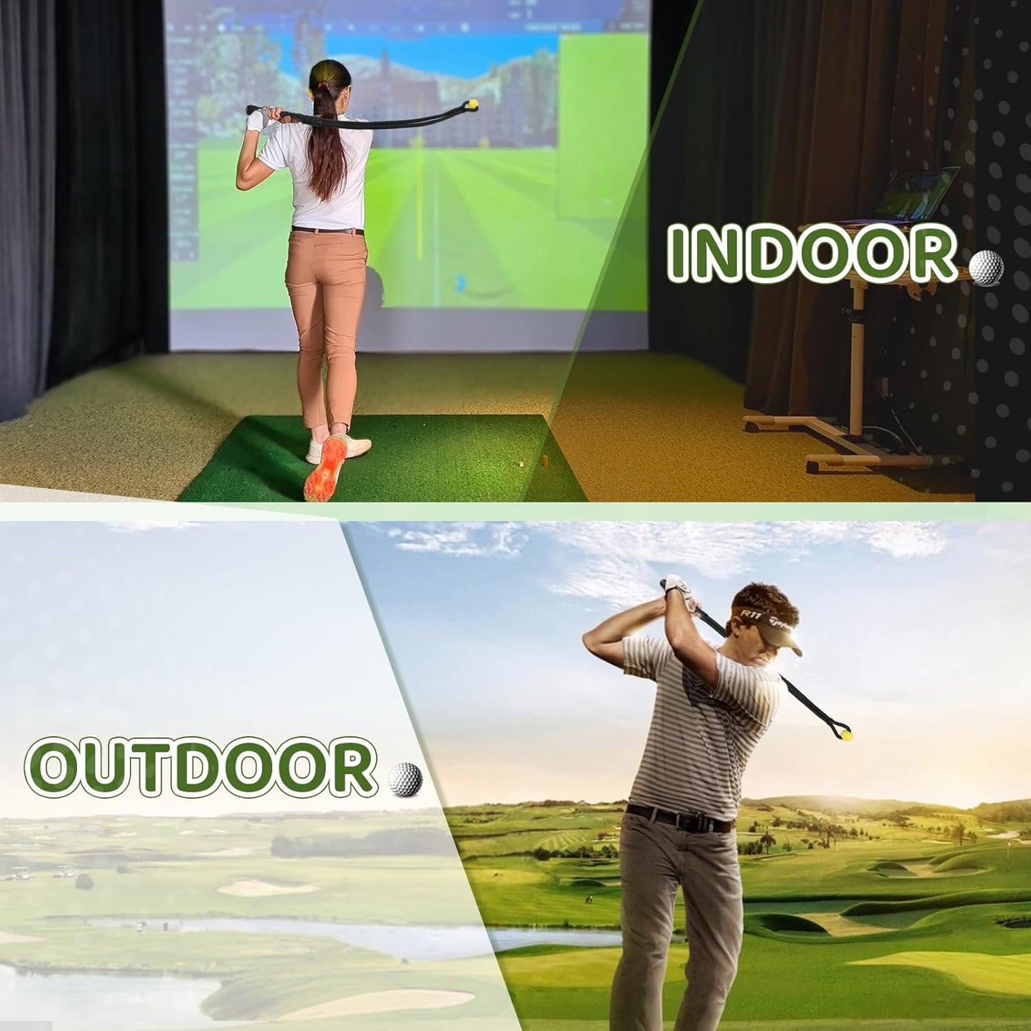 HOMIEE Golf Rope Swing Trainer Set, Golf Swing Training Aid & Swing Correcting Arm Band, Improve Speed, Tempo, Rhythm, Flexibility and Strength, Golf Gifts for Golfers of All Levels