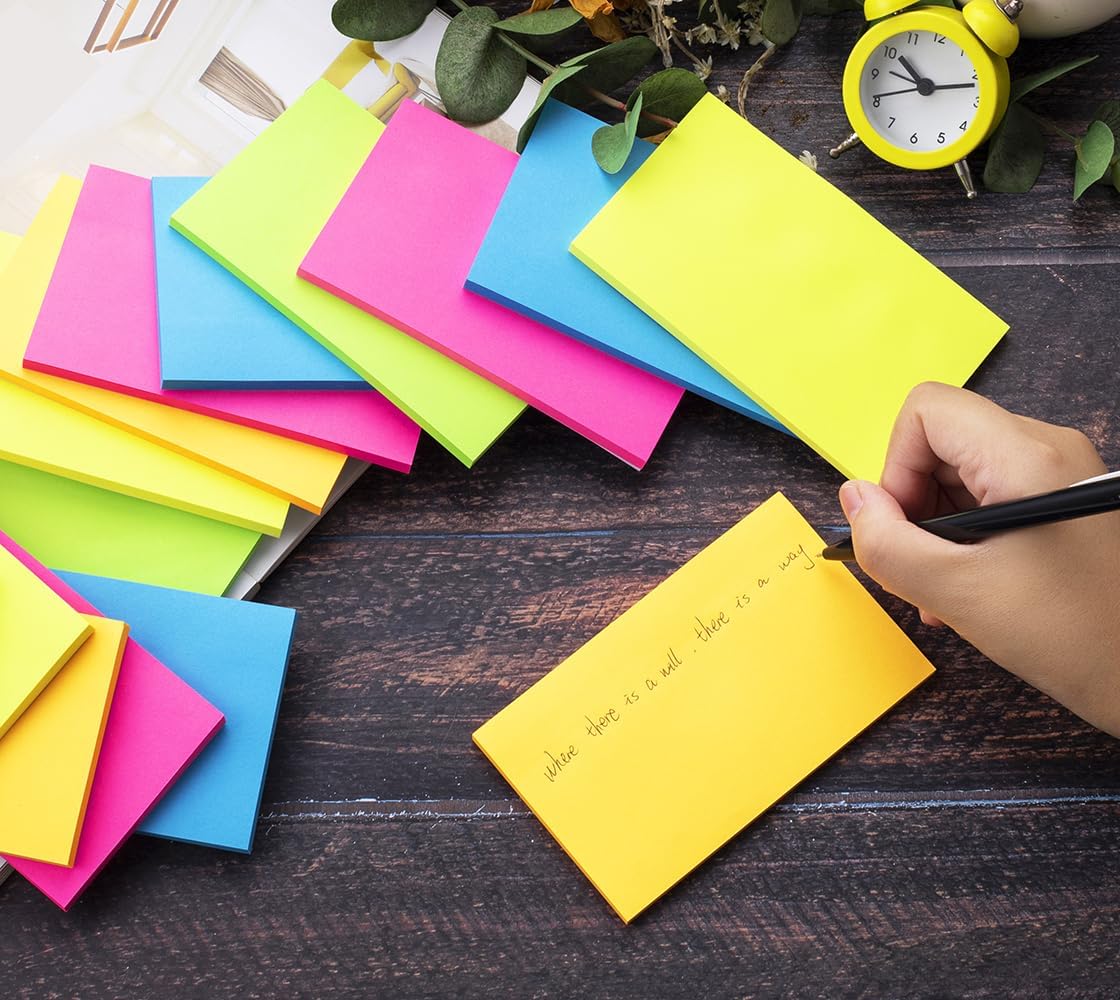 (45 Pads) Sticky Notes 3x5 in Bright Stickies Colorful Super Sticking Power Memo Pads Strong Adhesive