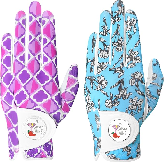 Golf Gloves Women with Ball Marker 2 Pack, Right Handed Golfer Left Hand by AmySport