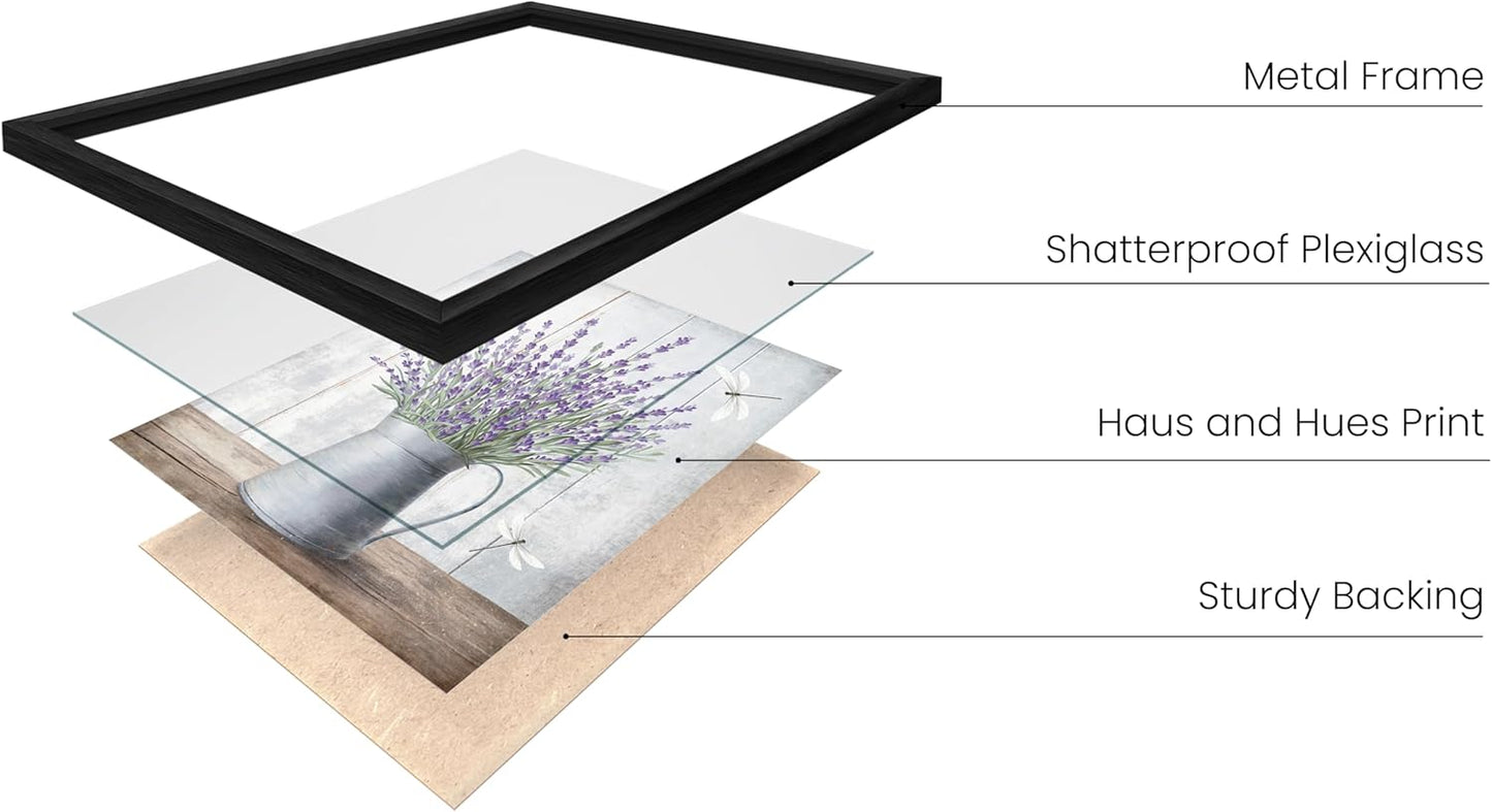 HAUS AND HUES Flower Wall Art - Set of 4, Wall Decor, Flower Painting, Floral Pictures (Black Aluminum Frame, 11x14)