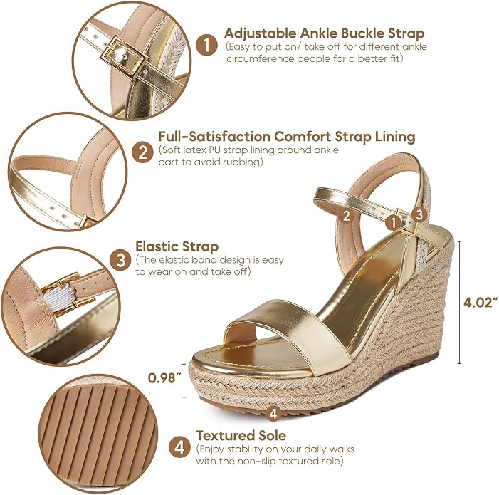 mikarka Women's Espadrille Wedge Sandals: Ankle Strap Platform Open Toe Wedges - Image 2