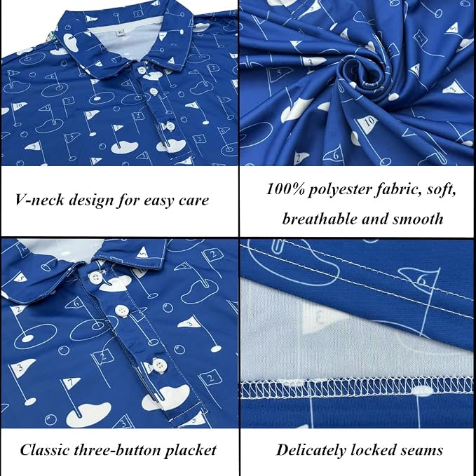 Men's Long Sleeve Golf Shirt Quick Dry 3 Button Work Fishing Outdoor Casual - Image 5