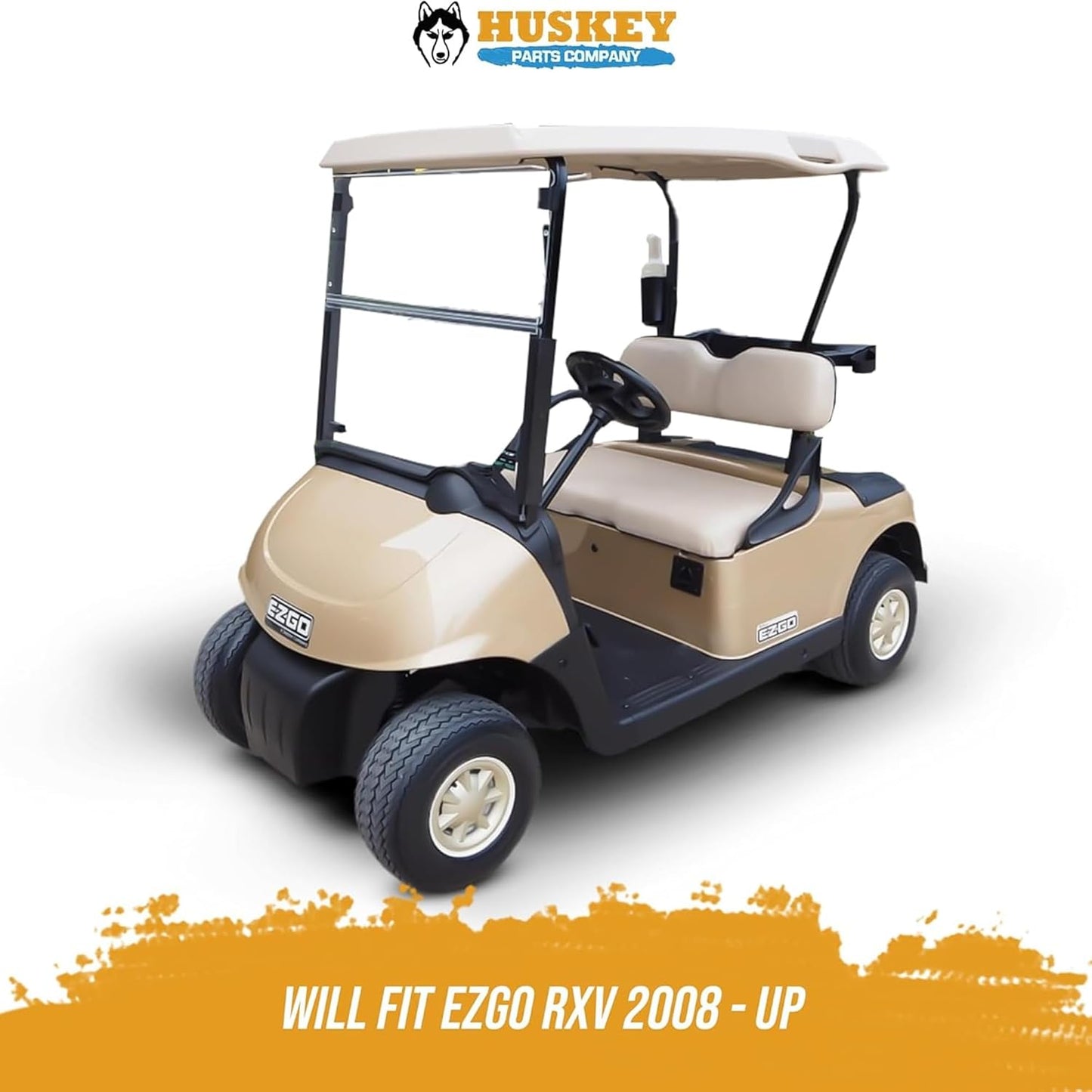 Huskey Parts Company Golf Cart Seat Cushion Set for EZGO RXV 2008-Up, Black Color, Front Seat Lean Back & Bottom Replacement with Mounting Hardware & Hinges