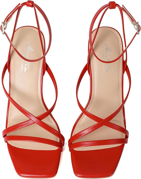 Mostrin Strappy Heels for Women Square Open Toe Lace Up Heeled Sandals Ankle - Image 8
