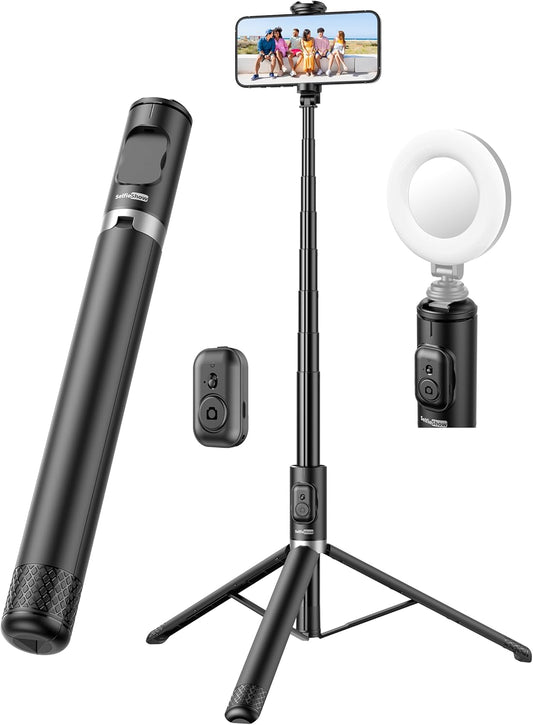 72" Cell Phone Selfie Stick Tripod, Aluminum All-in-1 with Integrated Remote, Portable Extendable Smartphone Stand Compatible with iPhone 15/14/13/Android