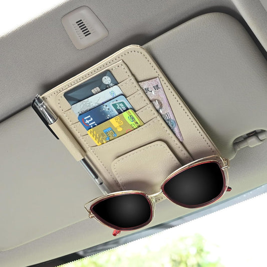 Auto Car Sun Visor Organizer, Multifunctional Auto Interior Accessories Storage Pocket Sun Visor Pouch for Card License Registration Document Pen Key Interior Accessories Pocket Organizer (Beige)