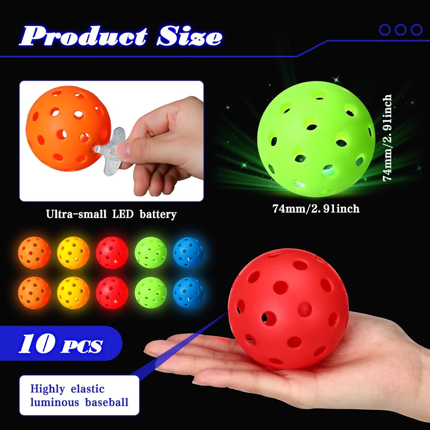 10 Pack Light Up Baseball Glow in The Dark Practice Baseballs & Softballs LED Practice Balls Luminous Training Baseballs Hollow Airflow Softball Ceiling Balls for Teen Adult Baseball Fan