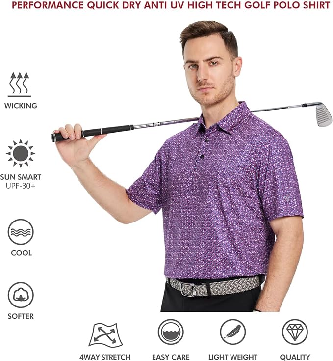 Golf Shirts for Men Dry Fit Short Sleeve Print Performance Moisture Wicking - Image 5