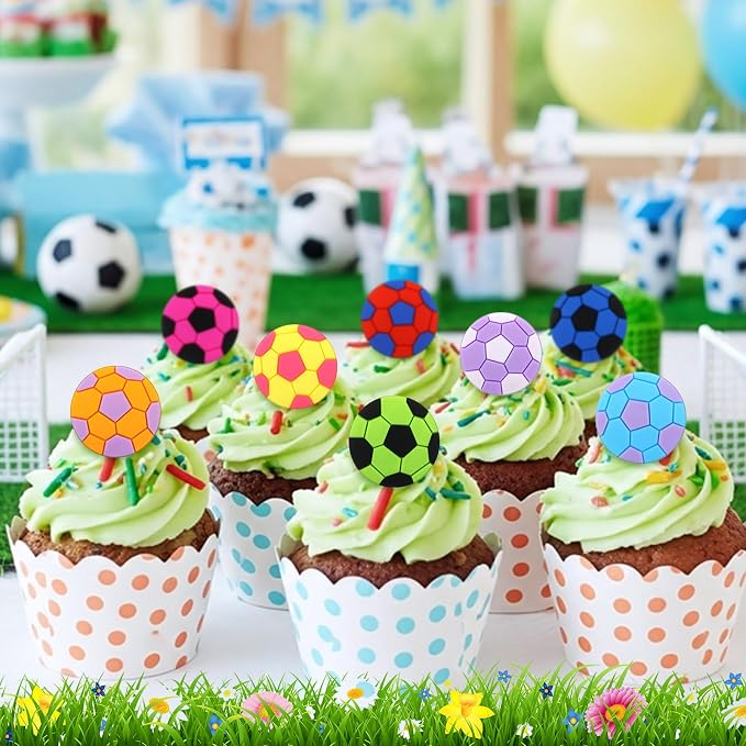 Honeydak 48 Pcs Soccer Sport Cupcake Rings Toppers Decoration Sport Ball Theme - Image 5