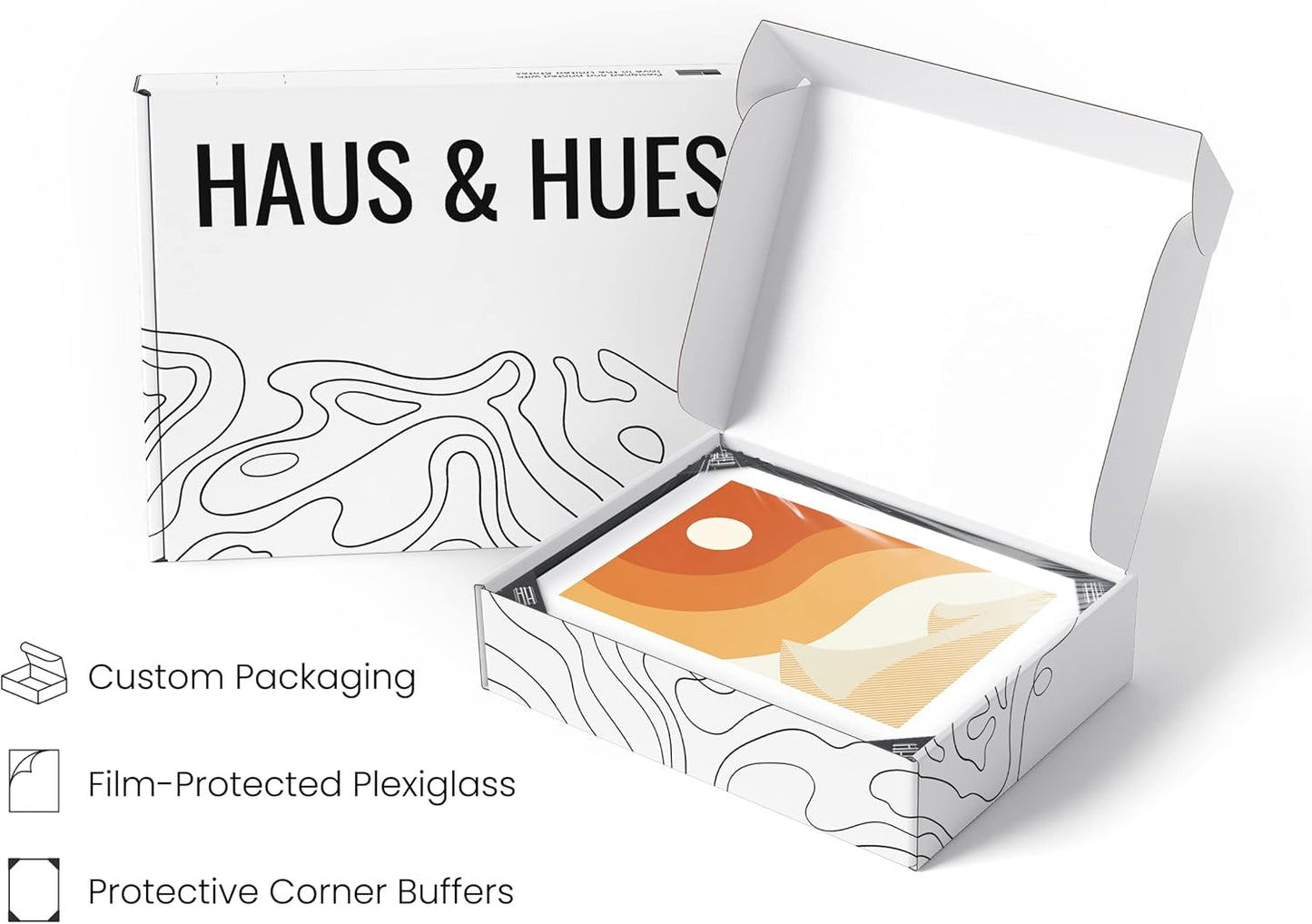 HAUS AND HUES Abstract Minimalist Landscape Wall Art – Set of 6 Modern Mountain Prints, Geometric Nature Posters, Aesthetic Minimalist Wall Decor (Black Frame, 16x20)