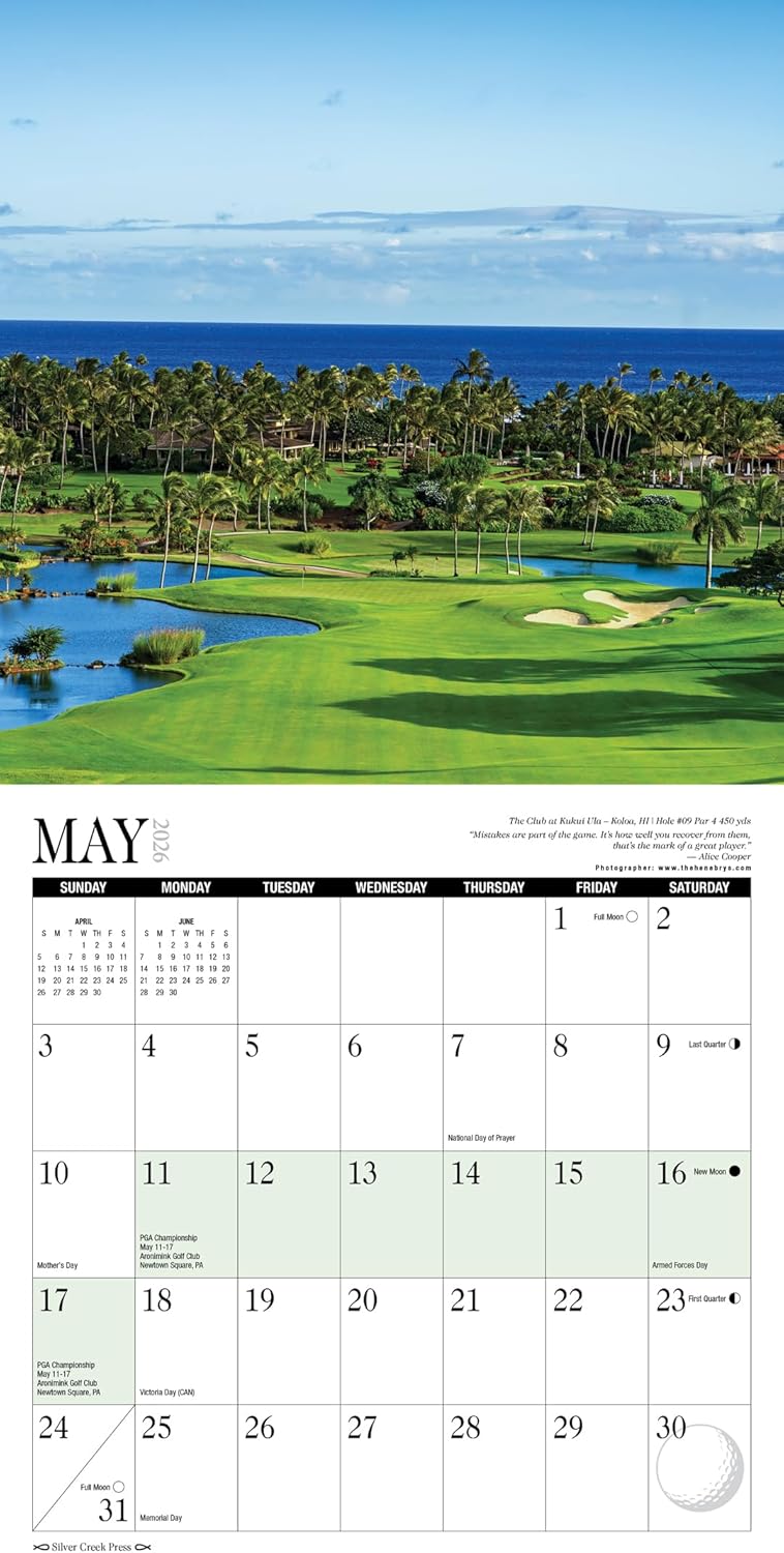 2026 A Year Of Golf Calendar - Includes Pro Golfing (Majors) Tour Dates - 12" x 24" Opened
