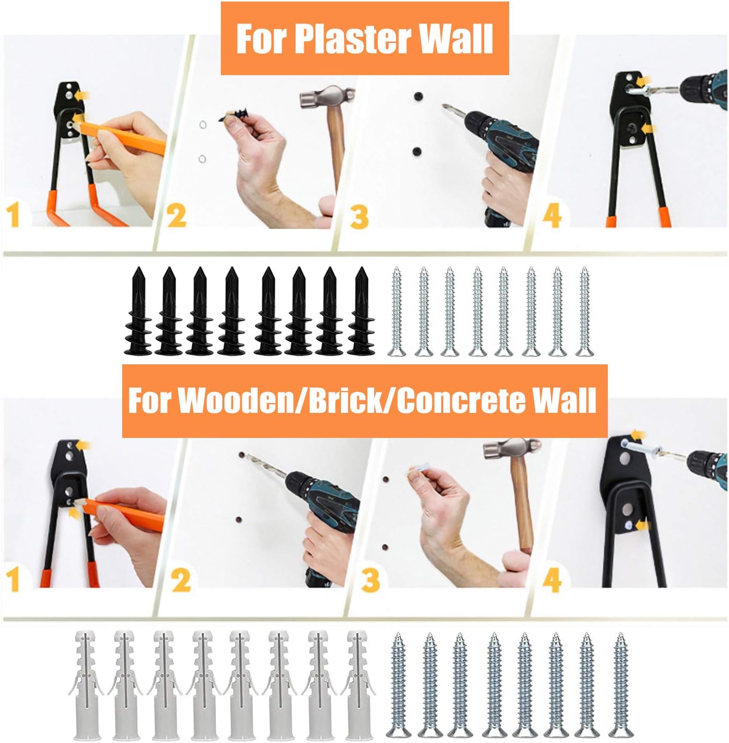 GXF Steel Garage Storage Utility Double Hooks, Heavy Duty Hangers Wall Mount Holder J Hook Garage Organizer for Power Tools, Bikes, Ladders, Ropes, Hoses, Bulk Items Storage