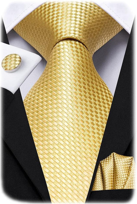 Hi-Tie Men 63inches Tie Set Extra Long Necktie Paisley Tie Pocket Suqare Cufflinks Big and Tall Men Tie