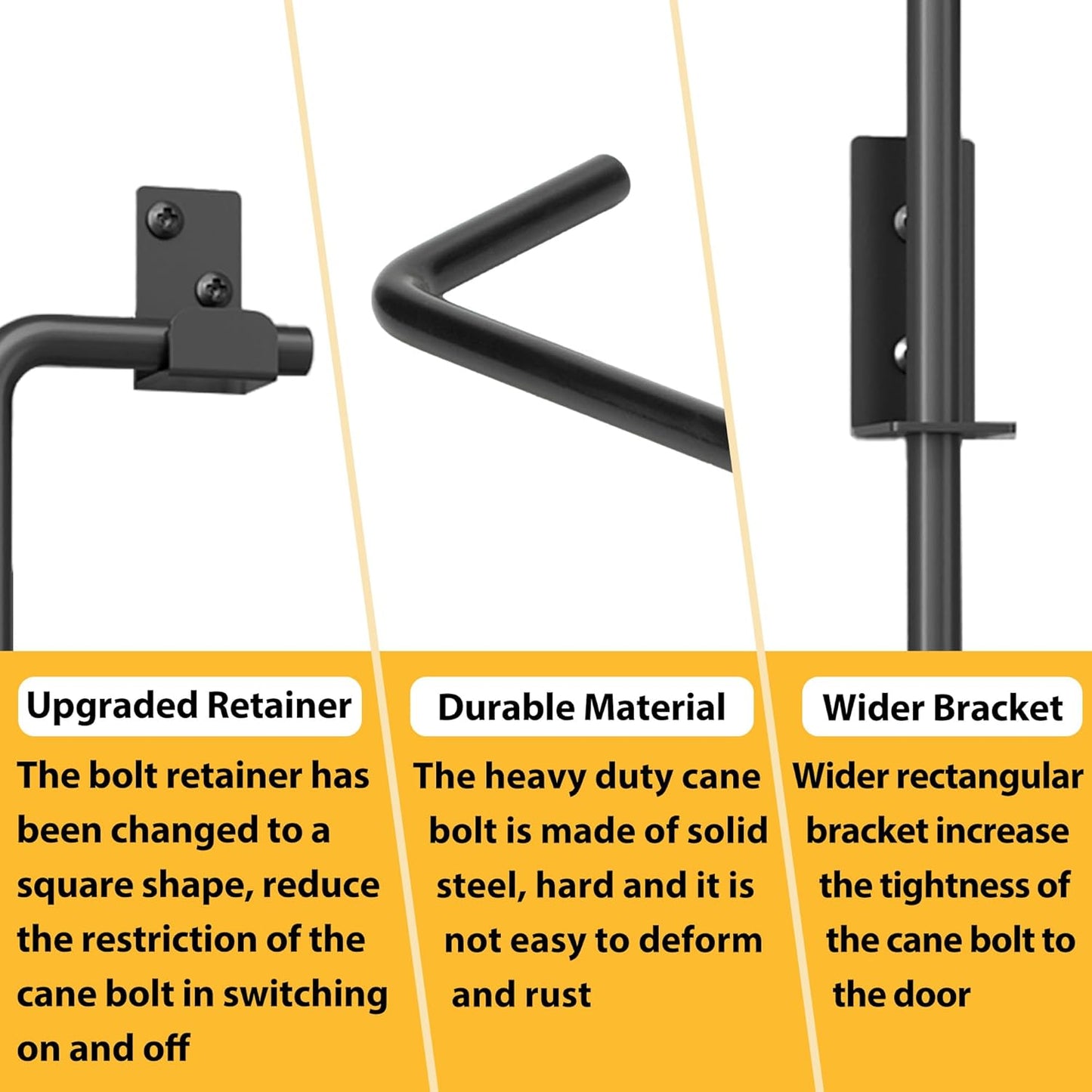 24" Heavy Duty Cane Bolts for Gates with Upgraded Square Hardware Gate Drop Rod with Black Finish for Wood PVC Vinyl Fences Gates, Double Doors-1 Pack