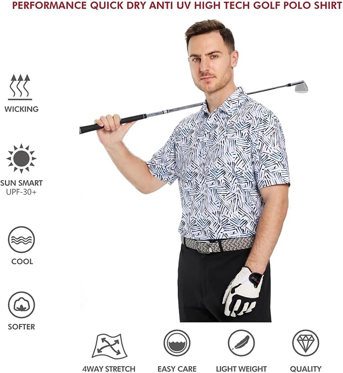 Golf Shirts for Men Dry Fit Short Sleeve Print Performance Moisture Wicking - Image 5