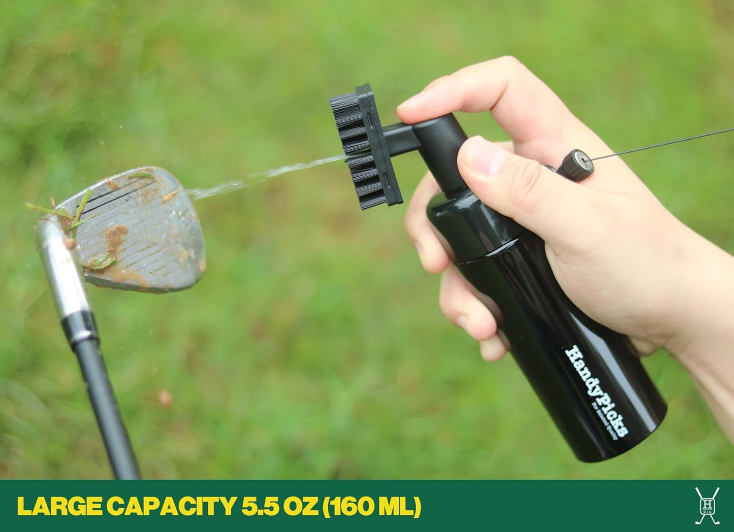 Handy Picks Golf Club Cleaner with Water Bottle Holds 5.5 OZ, Heavy Duty Metal Retractable Magnetic Clip, Waffle Microfiber Golf Towel, Ideal Water Brush Combo