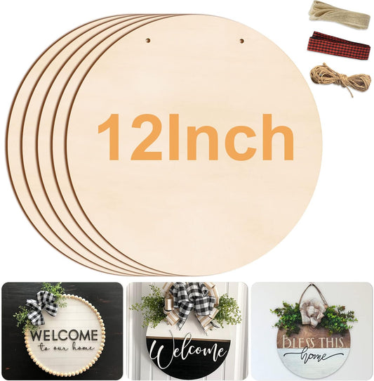 12 Inch Wood Circles for Crafts, 5Pcs Unfinished Wood Rounds for Cricut Projects, Burning, Painting, Door Hanger, DIY Wooden Crafts Holiday Christmas Thanksgiving Day Home Decor(5PCS)