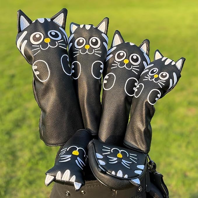 Golf Kitty Head Cover Golf Club White Leather Headcovers 1pc/4pcs Set Fits - Image 2