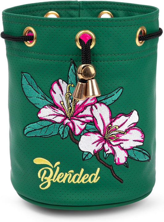 Golf Valuables Pouch,Bucket Waist Design Golf Pouch Bag Azalea Embroidery Tee Bag with Drawstrings Leather for Men Women