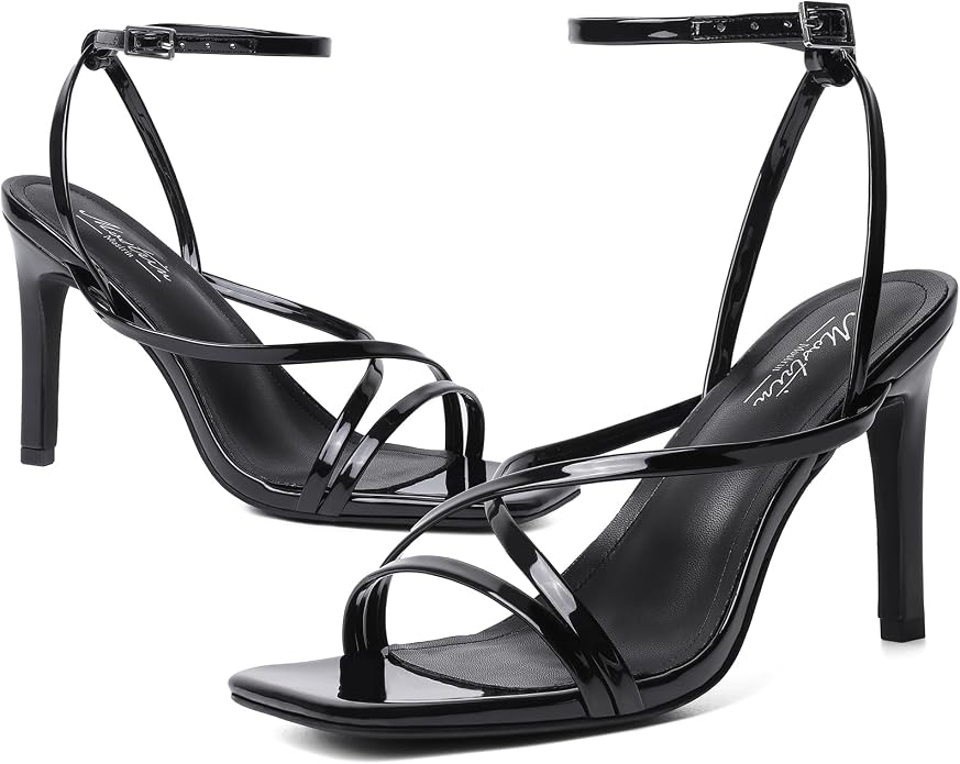 Mostrin Strappy Heels for Women Square Open Toe Lace Up Heeled Sandals Ankle - Image 3
