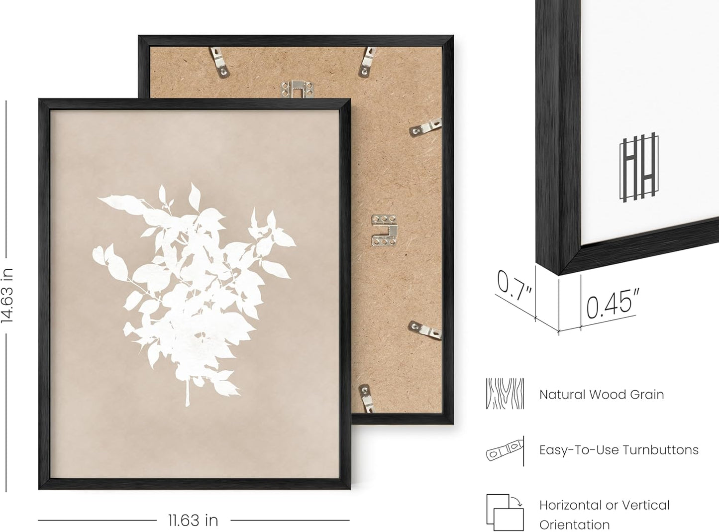 HAUS AND HUES Framed Flower Pictures Wall Decor - Set of 4 Floral Wall Art, Black and White Botanical Prints, Rustic Framed Vintage, Farmhouse Art, Floral Prints (Black Aluminum Frame, 11x14)