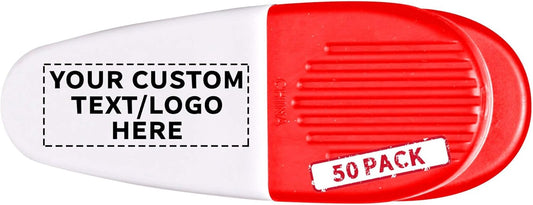 50 Magnetic Memo Holders Set - Customizable Text, Logo - Large Clip, Plastic - White Red