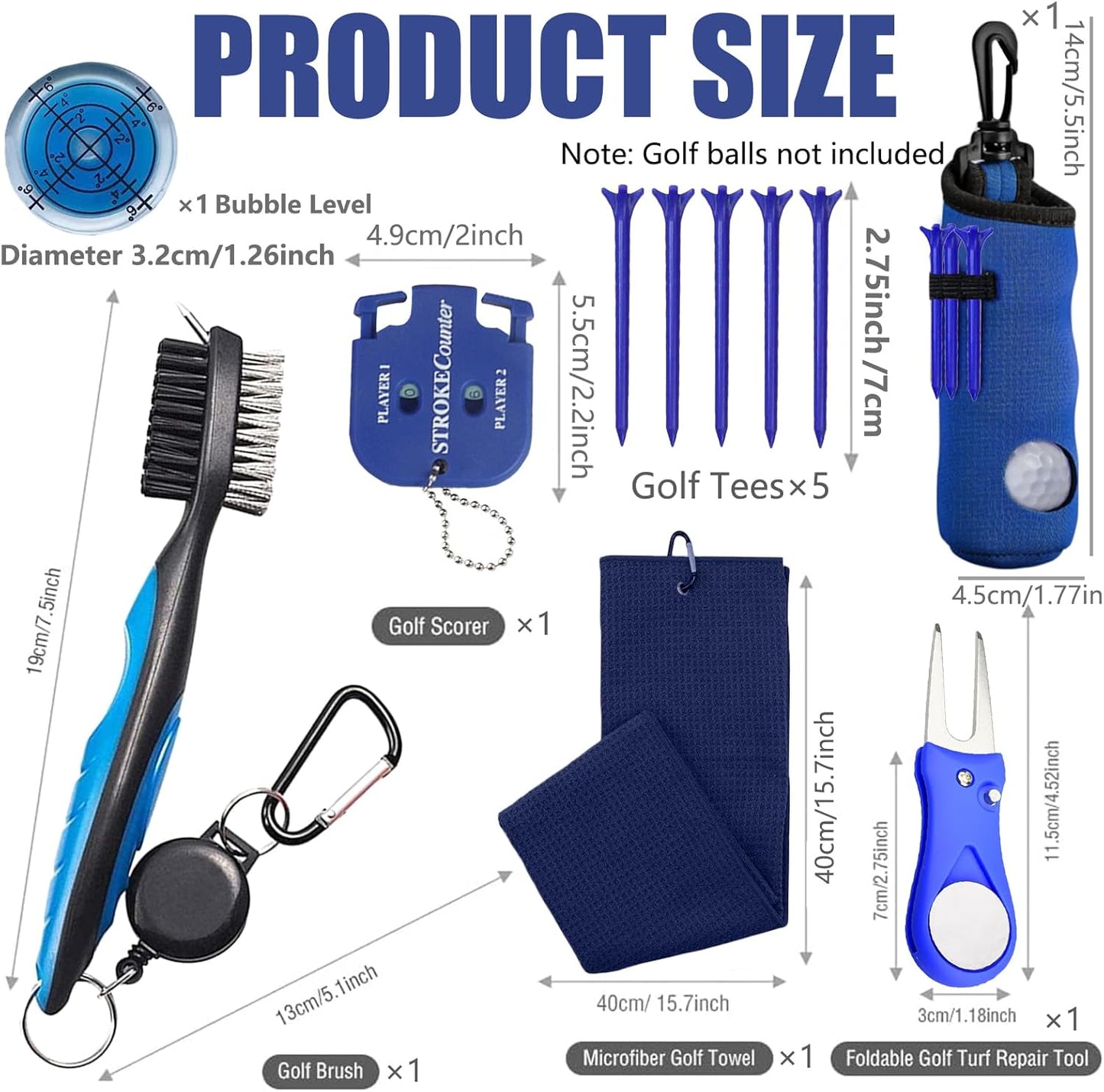 11 Pcs Golf Accessories Kit, Include Golf Tees Golf Towel Golf Ball Bag with Hook Cleaner Brush Golf Ball Marker Golf Divot Tool Golf Score Counter