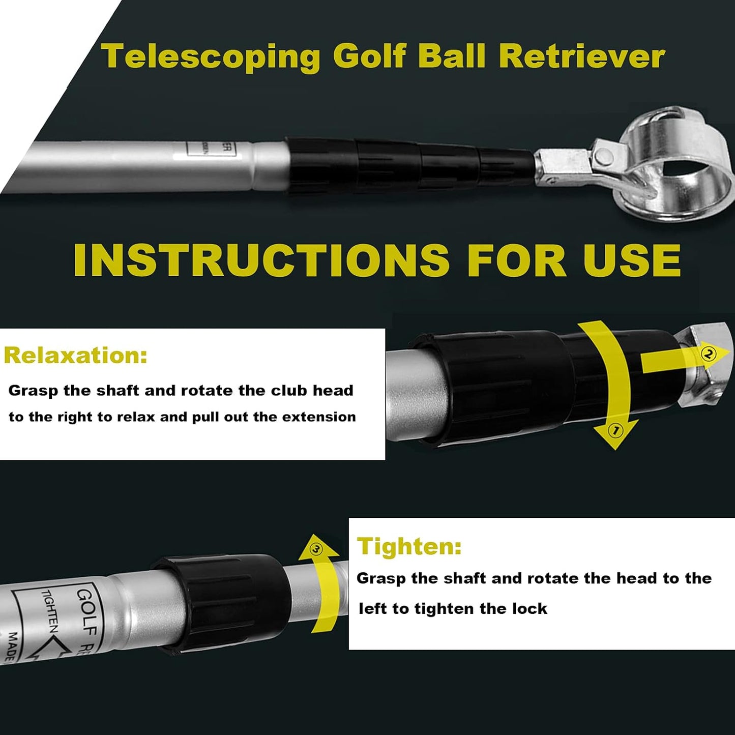 HOW TRUE Golf Ball Retriever, 15ft 18ft Aluminum Alloy Golf Ball Retriever for Water Telescopic Golf Ball Picker Upper, Golf Accessories for Men