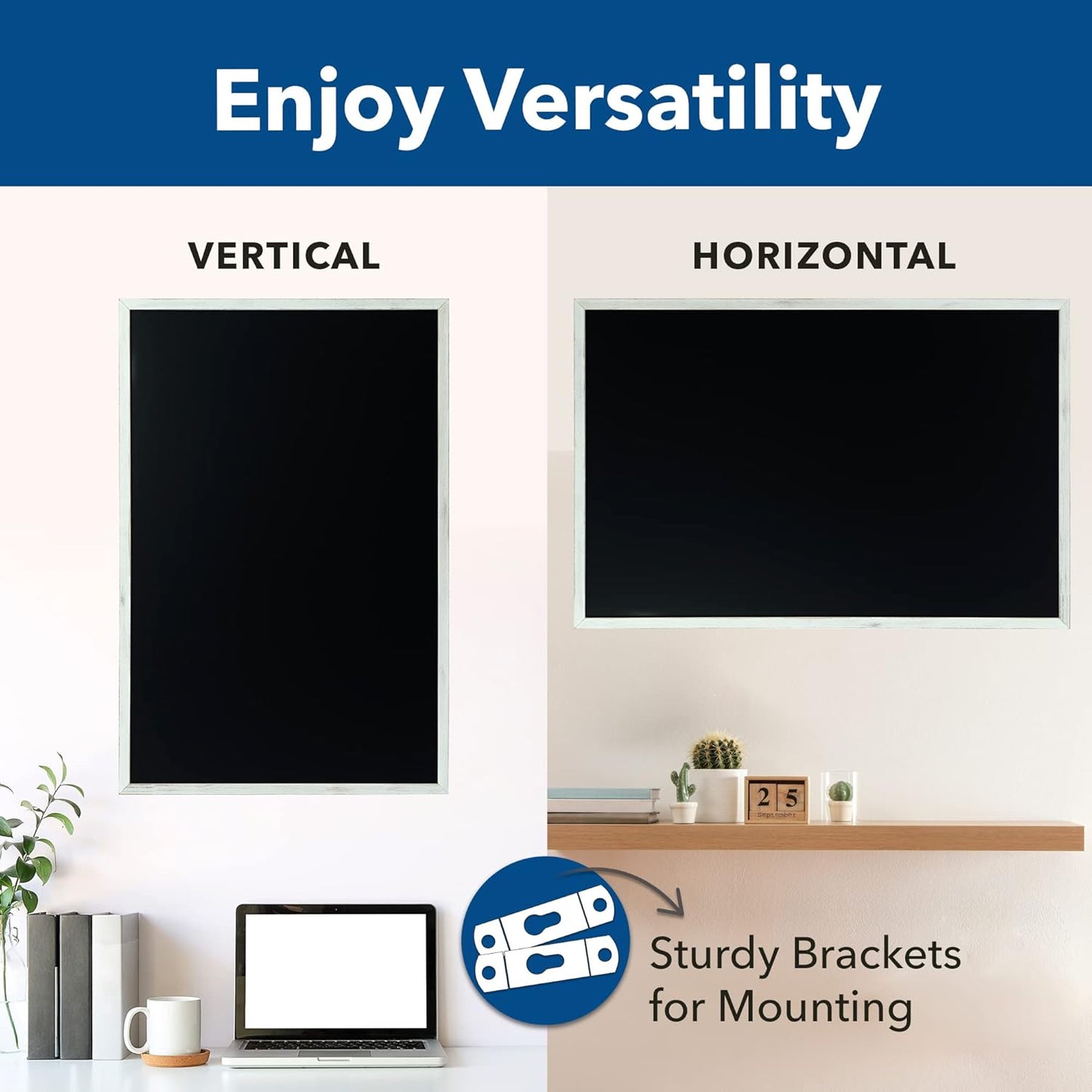 24 x 36 Magnetic Chalkboard Blackboard - Large Hanging Framed Wall Chalk Board w/Wooden Frame - Rustic 2x3 Wall Black Board to Use at Home and Office - Includes Magnets (Whitewashed)