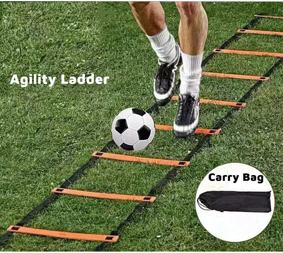 20ft Sports Agility Ladder, Agility Training Equipment for Football, Exercise, Tennis, Legs Workout with Speed Parachute, Cones and Carry Bag