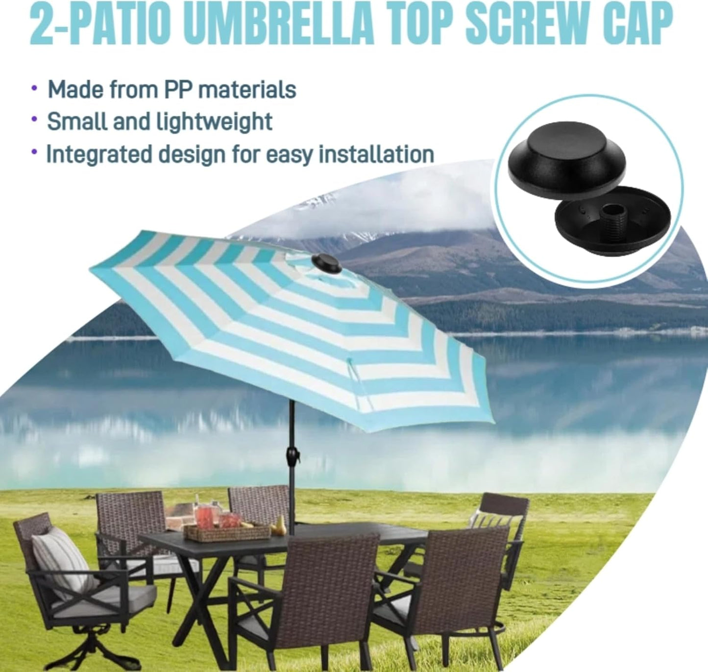 2 PCS Patio Umbrella Tip Caps Replacement Part Patio Umbrella Top Screw Cap - Durable Replacement Umbrella Caps with Screw-On Design (Black)