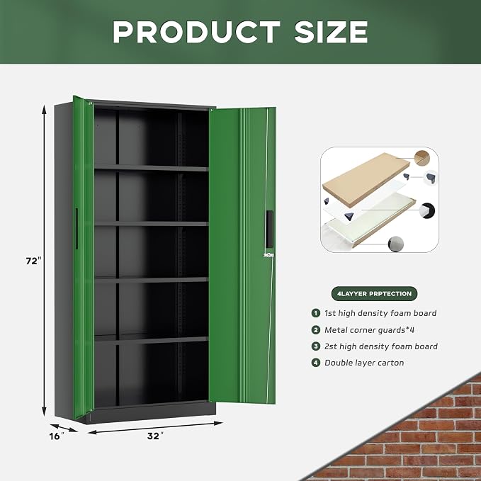 Greenvelly Metal Garage Storage Cabinet, Tall Cabinets - Image 3