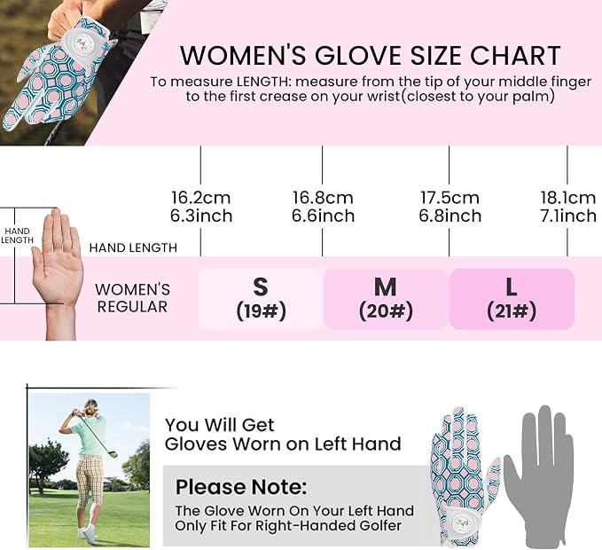 Golf Gloves Women with Ball Marker 2 Pack, Right Handed Golfer Left Hand - Image 6